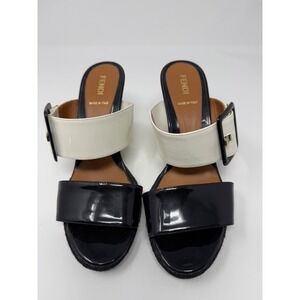 Fendi Women's Black & Cream Patent Leather Slide Sandals